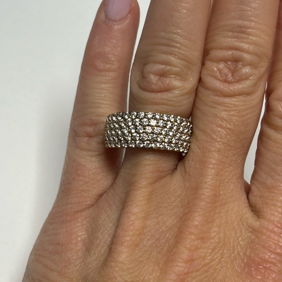 Pave White CZ Yellow Sterling Silver Half Eternity Band Size # 7 - Picture 4 of 8